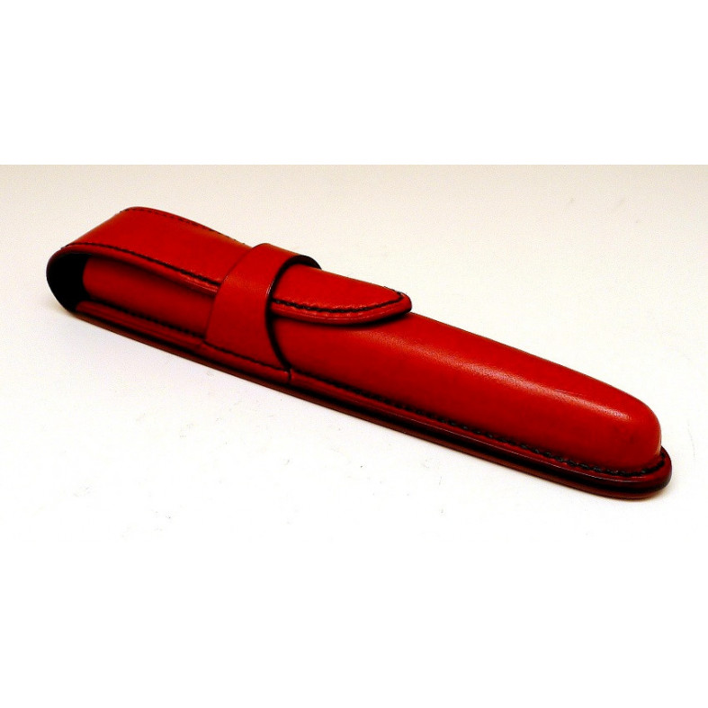 Hand Stitched Leather Single Pen Case Crimson Red with Black