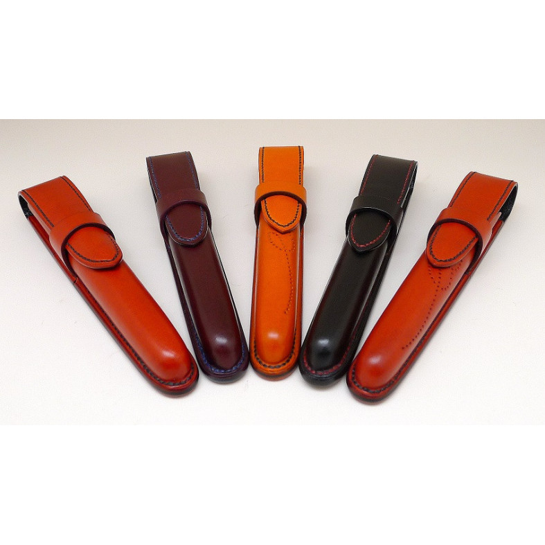 Hand Stitched Leather Single Pen Case Crimson Red with Black