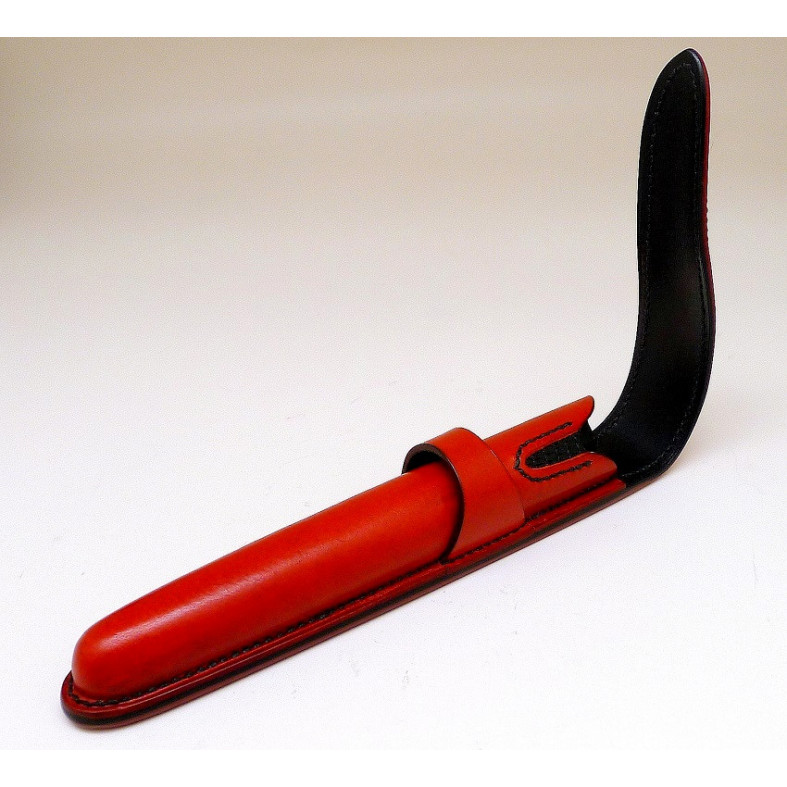 Hand Stitched Leather Single Pen Case Crimson Red with Black
