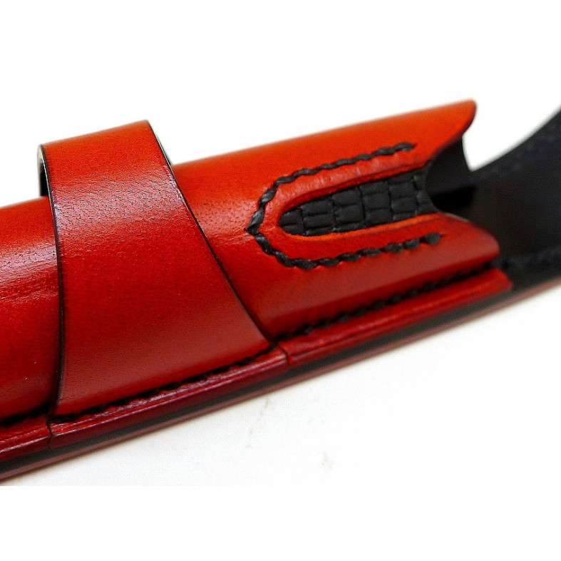Hand Stitched Leather Single Pen Case Crimson Red with Black